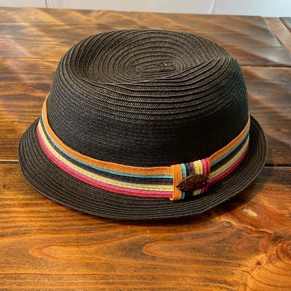 Black Panama Jack black fedora hat with colorful band. One size - Picture 7 of 7